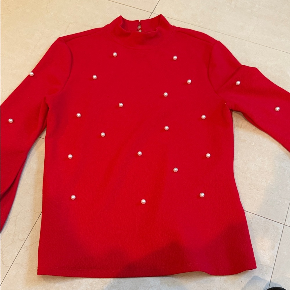 SHEIN Red Top with Pearl Details